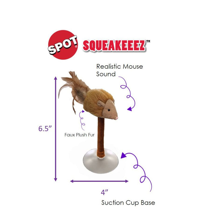 Spot Squeakeeez Mouse On Suction Cup Cat Toy Tan-Brown 7in