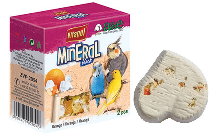 A and E Cages Vitapol Infused Mineral Block for Birds Orange 35 grams - Petsplace.store