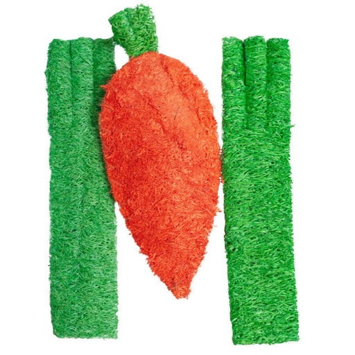 A &E Cages Nibbles Small Animal Loofah Chew Toy Carrot Celery; 1ea - Petsplace.store