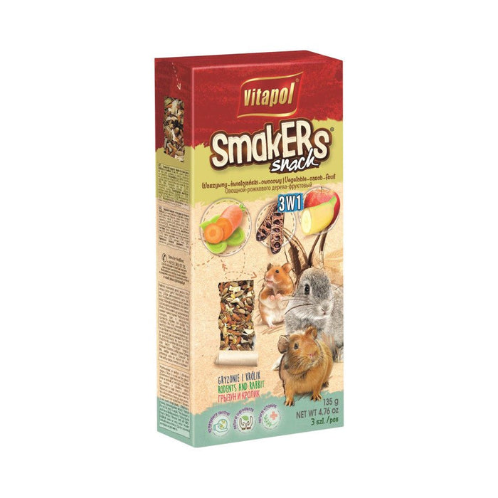 A & E Cages Smakers Rabbit & Rodent Triple Pack Treat Stick Veggie/Carob/Fruit, 1ea/3 pk - Petsplace.store