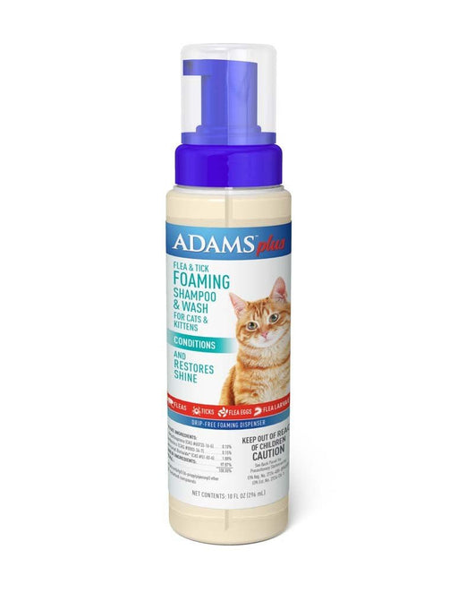 Adams Plus Flea & Tick Foaming Shampoo & Wash for Cats & Kittens 1ea/10 fl oz. - Petsplace.store