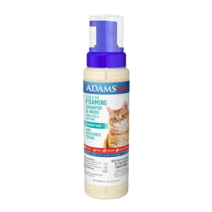 Adams Plus Flea & Tick Foaming Shampoo & Wash for Cats & Kittens 1ea/10 fl oz. - Petsplace.store