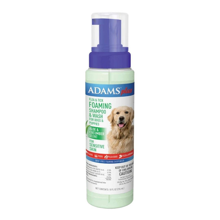 Adams Plus Flea & Tick Foaming Shampoo & Wash for Dogs & Puppies 1ea/10 oz. - Petsplace.store