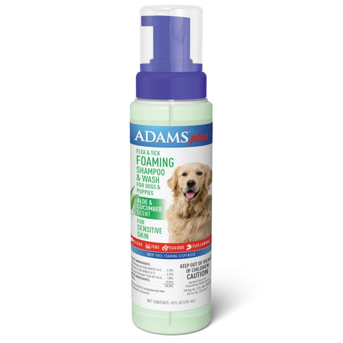 Adams Plus Flea & Tick Foaming Shampoo & Wash for Dogs & Puppies 1ea/10 oz. - Petsplace.store