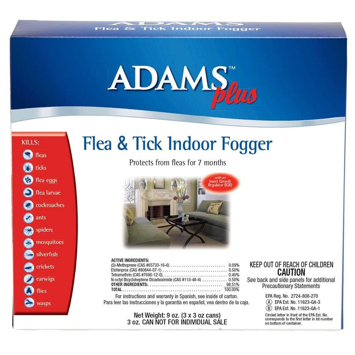 Adams Plus Flea & Tick Indoor Fogger 1ea/3 pk, 3 oz. - Petsplace.store