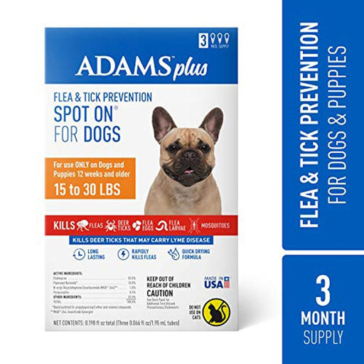 Adams Plus Flea & Tick Prevention Spot On for Dogs 3 Month Supply Clear 1ea/Medium Dogs 15 To 30 lb - Petsplace.store