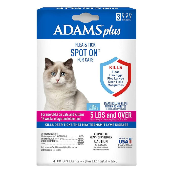 Adams Plus Flea & Tick Spot On for Cats & Kittens 1ea/Over 5 lb - Petsplace.store