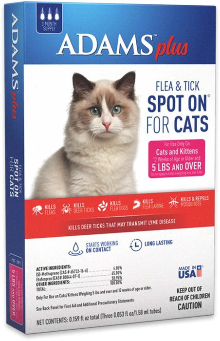 Adams Plus Flea & Tick Spot On for Cats & Kittens 1ea/Over 5 lb - Petsplace.store