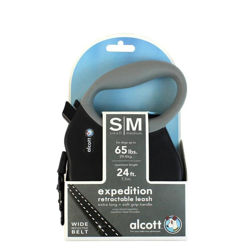 Alcott Expedition Retractable Belt Leash Black Small/Medium - 24Ft - Petsplace.store