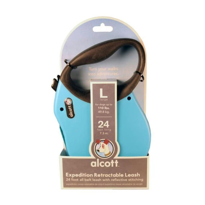 Alcott Expedition Retractable Belt Leash Blue Large - 24Ft - Petsplace.store