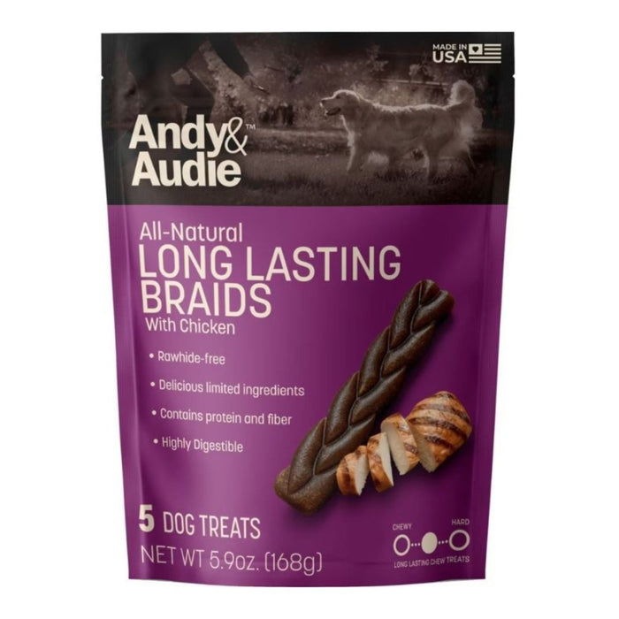 Andy & Audie Alternative Braid Chews For Dogs Chicken Medium - 5 Count 5.9oz. - Petsplace.store