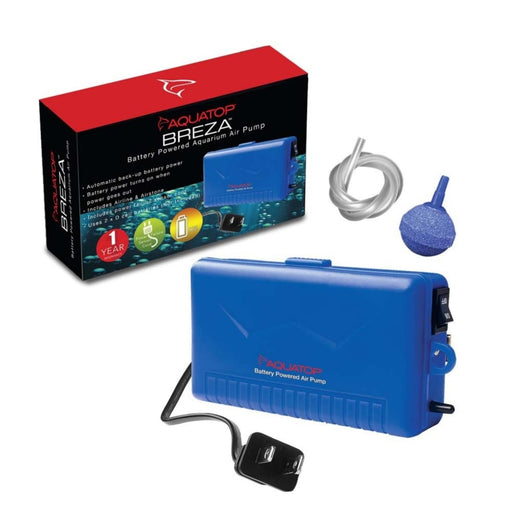 Aquatop BREZA Battery Powered Aquarium Air Pump with AC Power Failure Sensor Blue 1ea - Petsplace.store