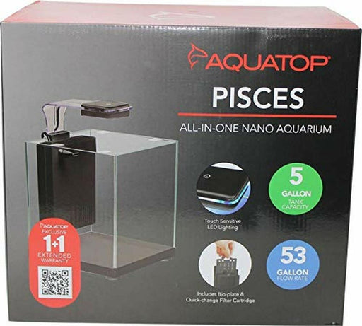 Aquatop PISCES All - in - one Nano Cube Glass Aquarium Kit Black, Clear 1ea/5 gal - Petsplace.store