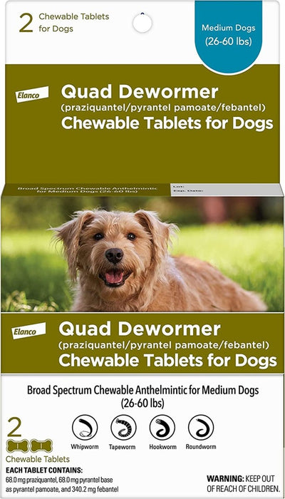 Bayer Quad Dewormer 68Mg 2Ct. Medium Dog - Petsplace.store