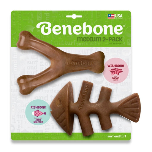 Benebone Fishbone & Wishbone Dog Chew Toy Bacon, 1ea/MD|2 pk - Petsplace.store