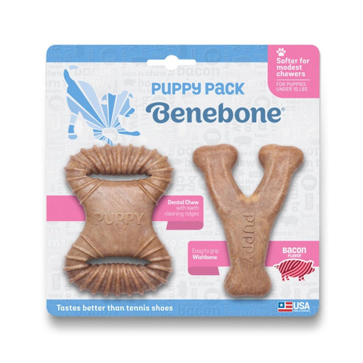 Benebone Puppy Pack Dental Chew & Wishbone Dog Chew Toys Bacon, 1ea/XS|2 pk - Petsplace.store