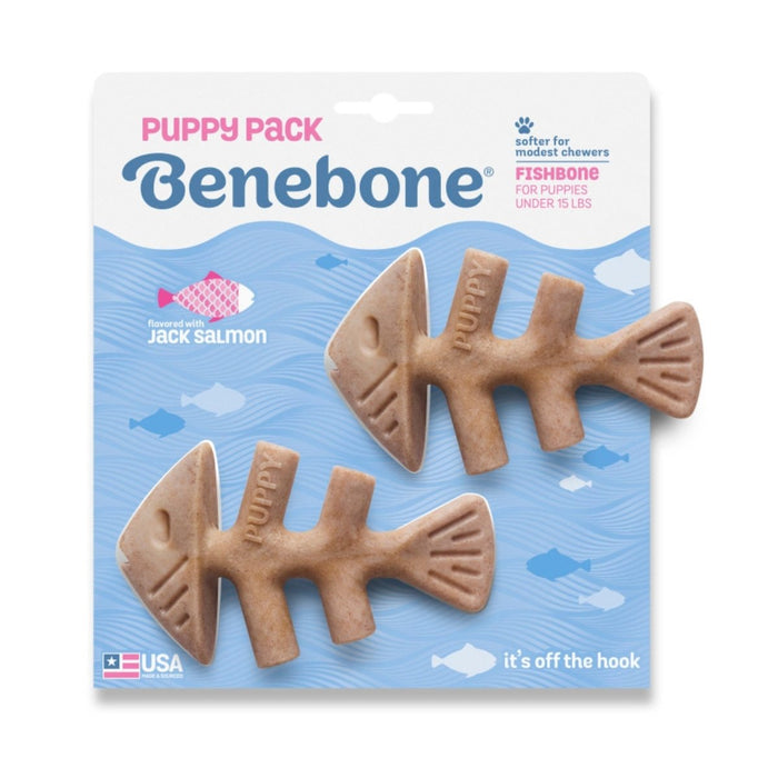 Benebone Puppy Pack Fishbone Dog Chew Toy Salmon, 1ea/XS|2 pk - Petsplace.store