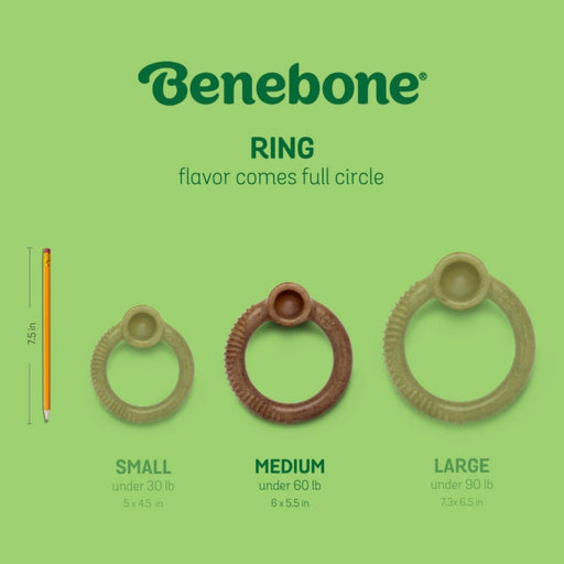 Benebone Ring Durable Dog Chew Toy Bacon, 1ea/MD - Petsplace.store