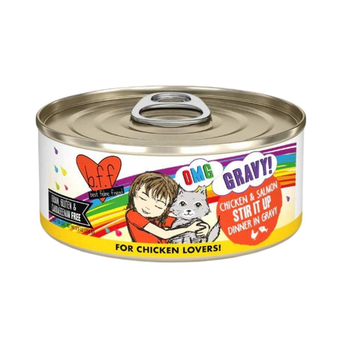 BFF Cat Omg Chicken and Salmon Stir It Up Dinner in Gravy 5.5oz. (Case Of 8) - Petsplace.store