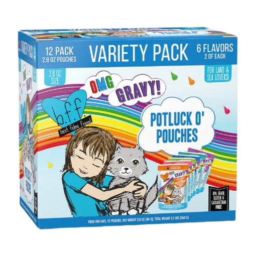 BFF Cat Omg Potluck O Pouches Variety Pack. 2.8oz.(Case of 12) - Petsplace.store