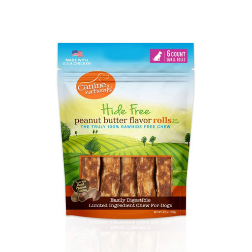 Canine Natural Hide Free 2.5" Peanut Butter Mini Roll 6Pk - Petsplace.store