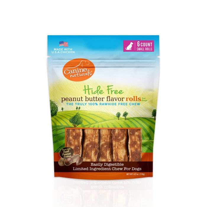 Canine Natural Hide Free 2.5" Peanut Butter Mini Roll 6Pk - Petsplace.store