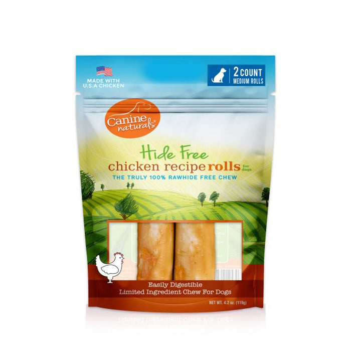 Canine Natural Hide Free 4" Chicken Med Roll 2Pk - Petsplace.store