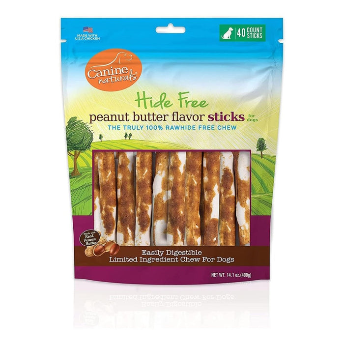 Canine Natural Hide Free 5" Peanut Butter Stick 40Pk - Petsplace.store