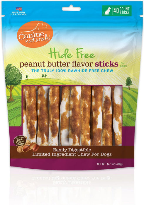 Canine Natural Hide Free 5" Peanut Butter Stick 40Pk - Petsplace.store