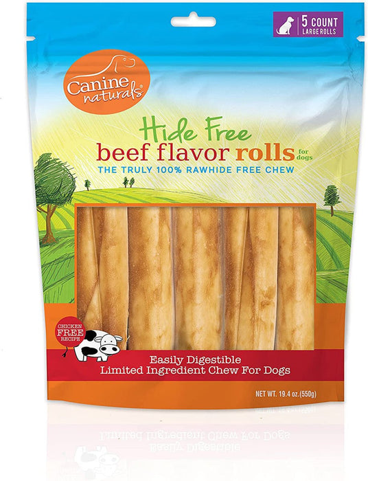 Canine Natural Hide Free 7" Beef Large Roll 5Pk - Petsplace.store