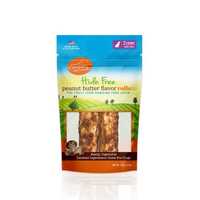 Canine Natural Hide Free 7" Peanut Butter Large Roll 2Pk - Petsplace.store