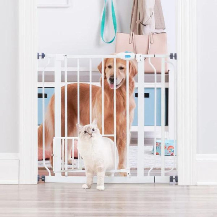 Carlson Extra Wide Pet Gate w/ Small Pet Door White 29 - 39 X 30in. - Petsplace.store