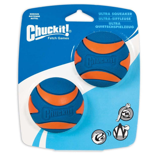 Chuckit! Ultra Squeaker Balls Dog Toy Blue/Orange 1ea/2 pk, MD - Petsplace.store