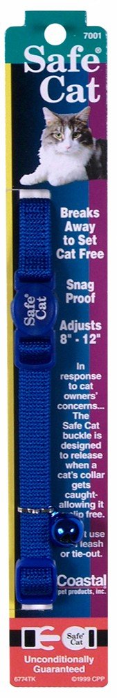 Coastal Safe Cat Adjustable Snag-Proof Nylon Breakaway Collar Blue 3/8X8-12in - Petsplace.store