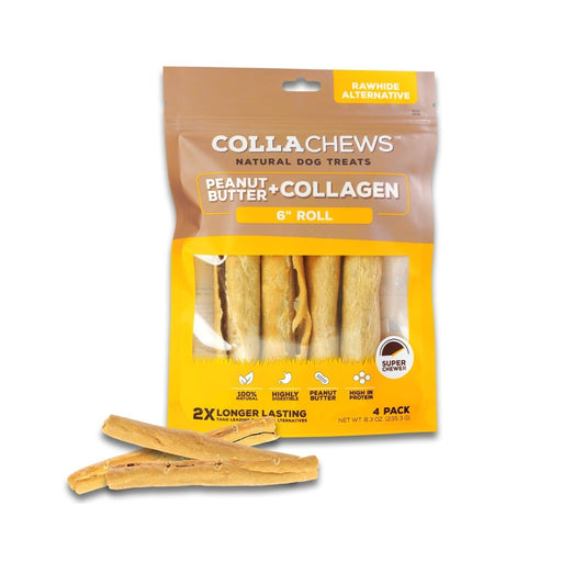 Collachews Collagen Roll Peanut Butter 6in. 4Pk - Petsplace.store