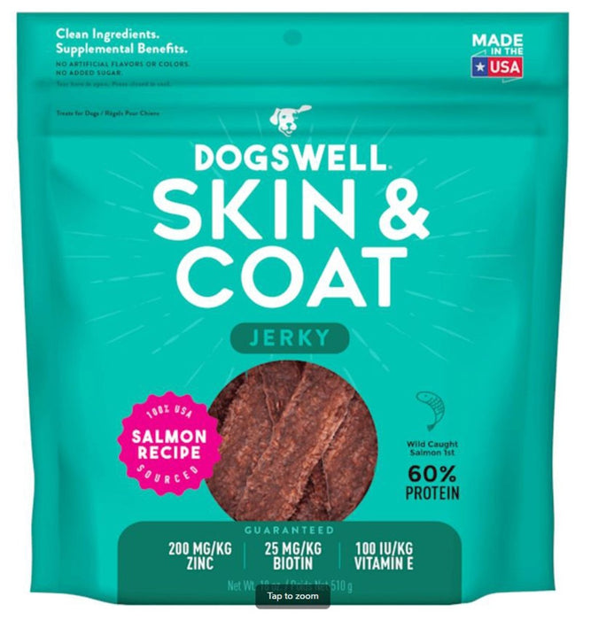 Dogswell Dog Skin And Coat Jerkey Grain Free Salmon 18oz. - Petsplace.store