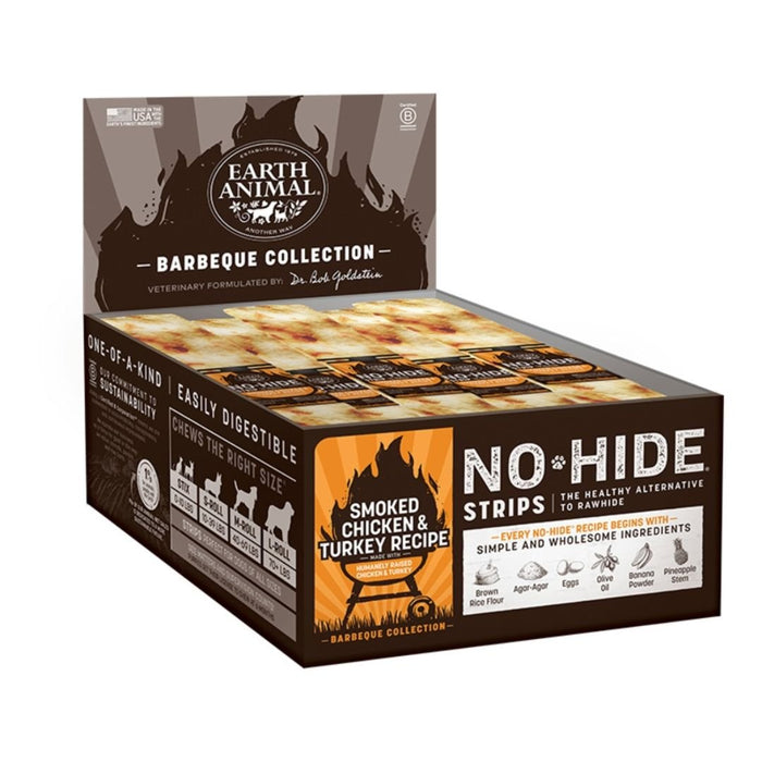 Earth Animal Dog No - Hide BBQ Strips Chicken/Turkey 60count - Petsplace.store