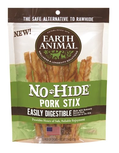 Earth Animal Nohide Pork Stix 10 Pk - Petsplace.store