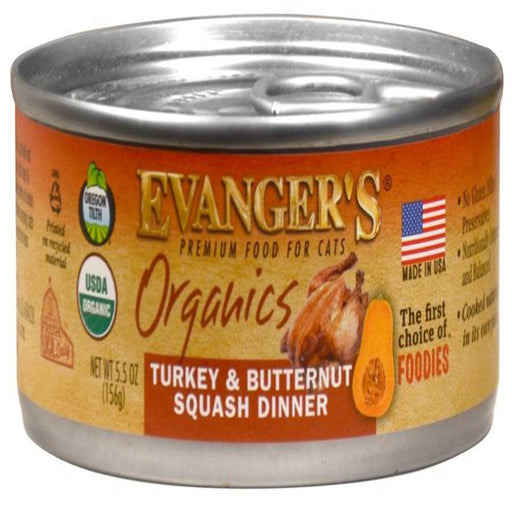 Evanger's Organics Wet Cat Food Turkey with Butternut Squash 5.5oz. (Case of 24) - Petsplace.store