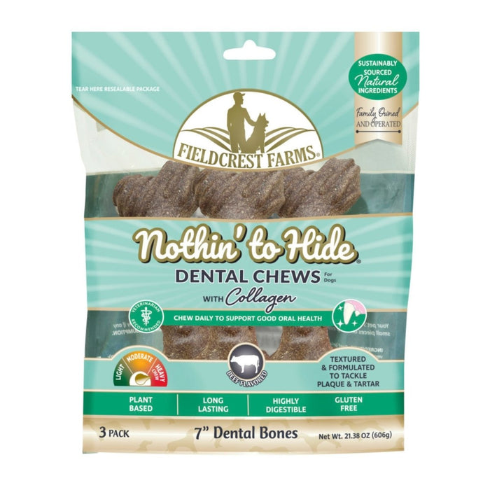 Fieldcrest Farms Nothin' to Hide Dental Bone Collagen Dog Chew Beef, 1ea/7 in, 3 pk - Petsplace.store