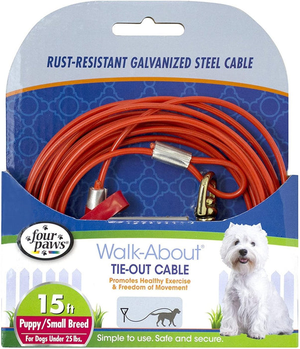 Four Paws Medium Weight Dog Tie Out Cable Red 1ea/15 ft - Petsplace.store