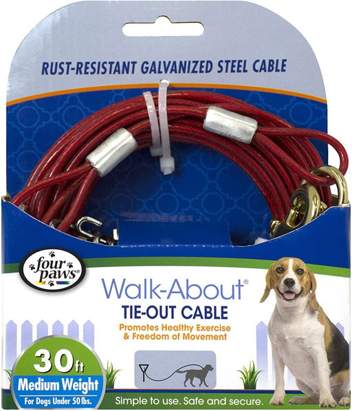 Four Paws Medium Weight Dog Tie Out Cable Red 1ea/30 ft - Petsplace.store