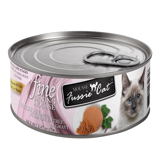 **Fussie Cat Fine Dining Mousse Mackerel with Pumpkin 2.47oz. (Case of 24) - Petsplace.store