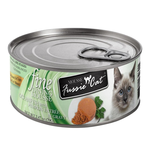 **Fussie Cat Fine Dining Mousse Oceanfish with Pumpkin 2.47oz. (Case of 24) - Petsplace.store