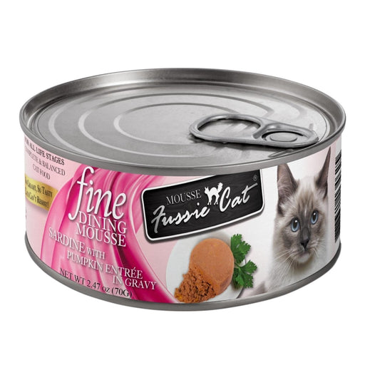 **Fussie Cat Fine Dining Mousse Sardine with Pumpkin 2.47oz. (Case of 24) - Petsplace.store