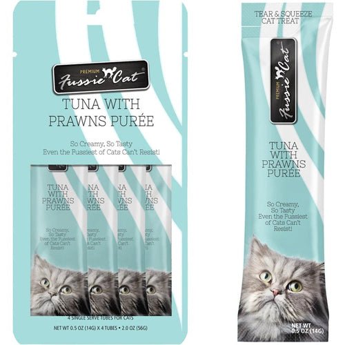 **Fussie Cat Treat Tuna With Prawns Puree 2oz/18count - Petsplace.store