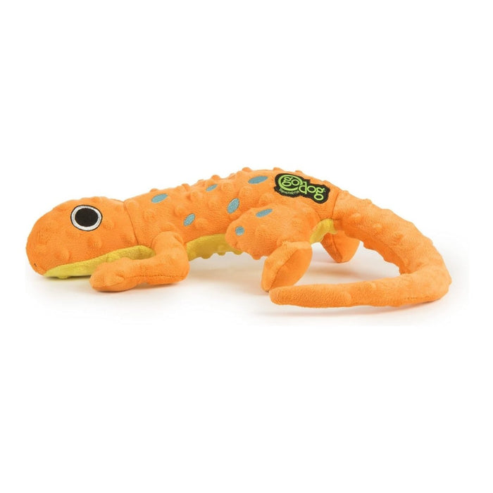 Godog Amphibianz Gecko Durable Plush Squeaker Dog Orange Large - Petsplace.store