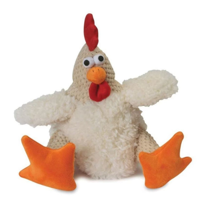 Godog Checkers Sitting Rooster Dog Toy White Large - Petsplace.store