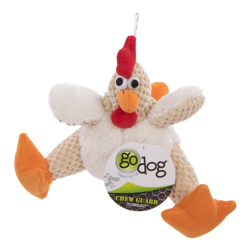 Godog Checkers Sitting Rooster Dog Toy White Small - Petsplace.store