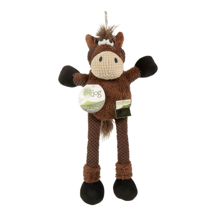 Godog Checkers Skinny Horse Dog Toy Brown Large - Petsplace.store